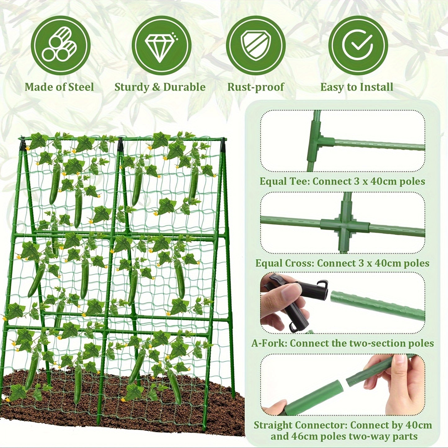 Adjustable A-Frame Cucumber Trellis for Raised Beds, 70x70 Inch