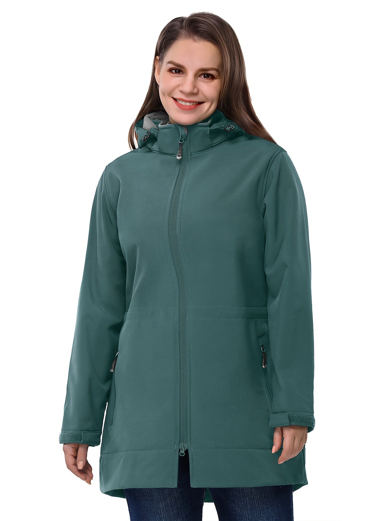 Women's Waterproof Softshell Long Rain Jacket with Hood