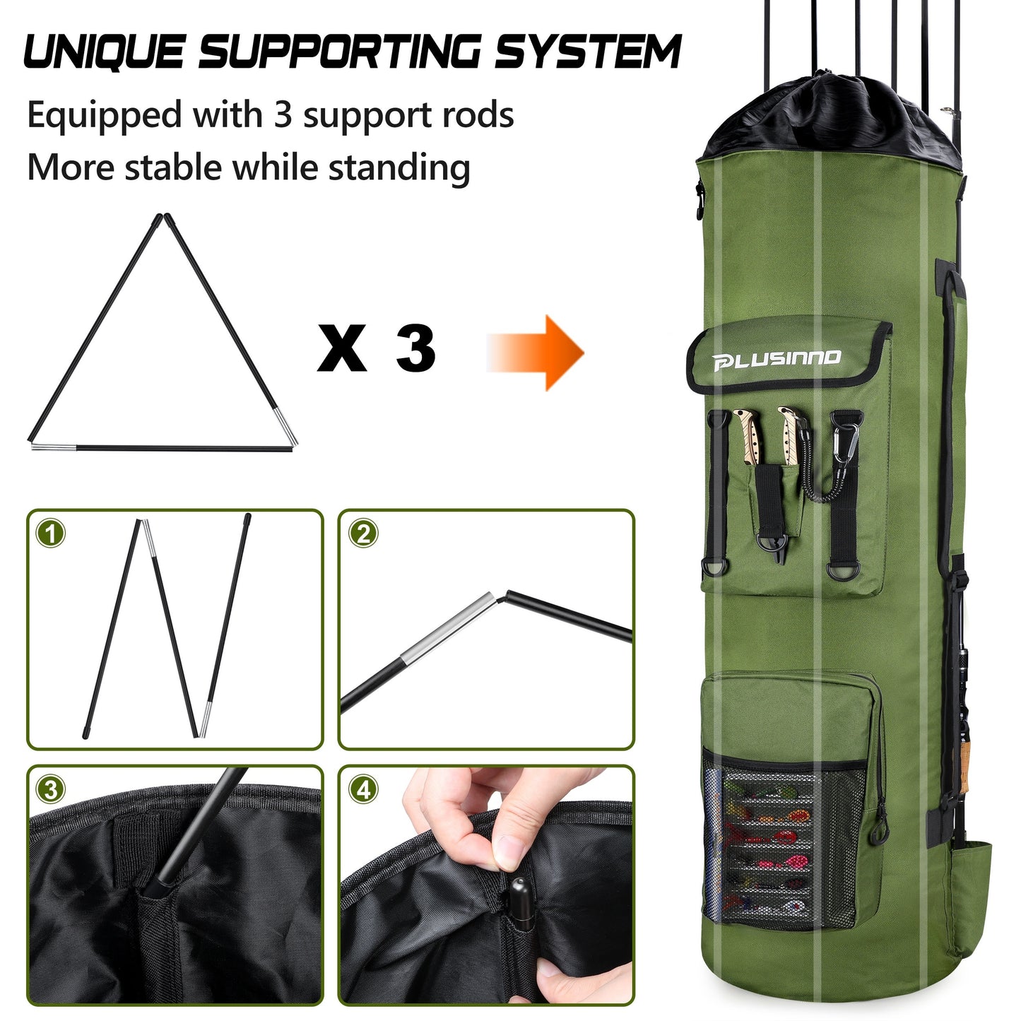 Large Storage Fishing Tackle Bag, Fishing Backpack with Rod Holders, Holds 6 Rods & Reels