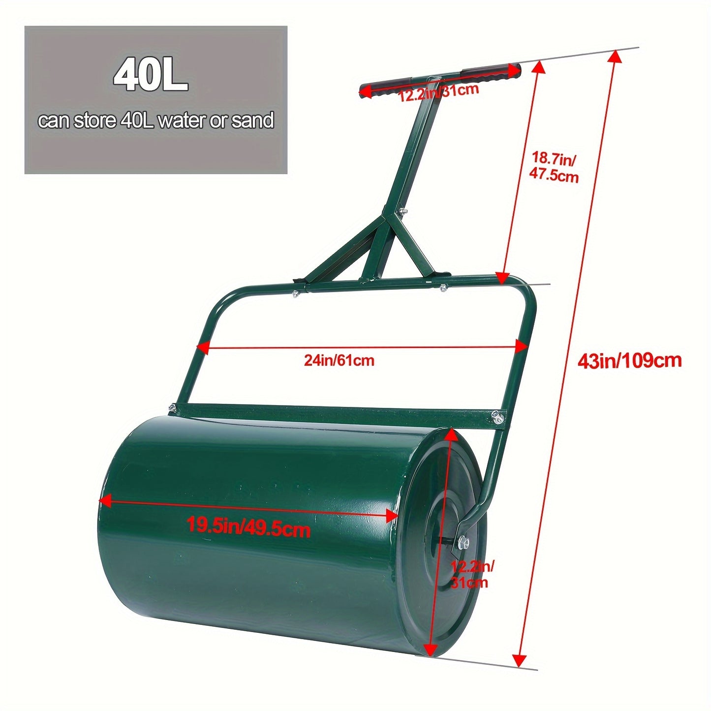 Lawn Roller, Grass Roller, Manual Lawn Roller Push Pull, 70L Lawn Aerator Roller With Ergonomic Handle