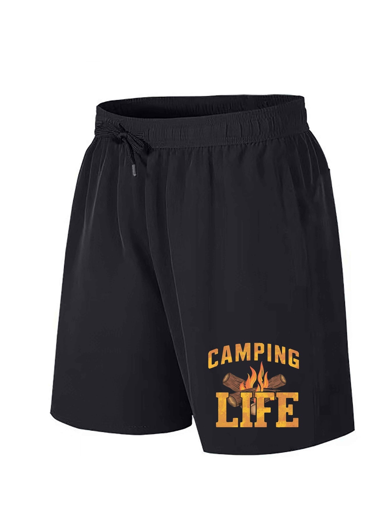 Men'S Casual Camping Life Print Shorts, Big & Tall Non-Stretch Polyester with Pockets