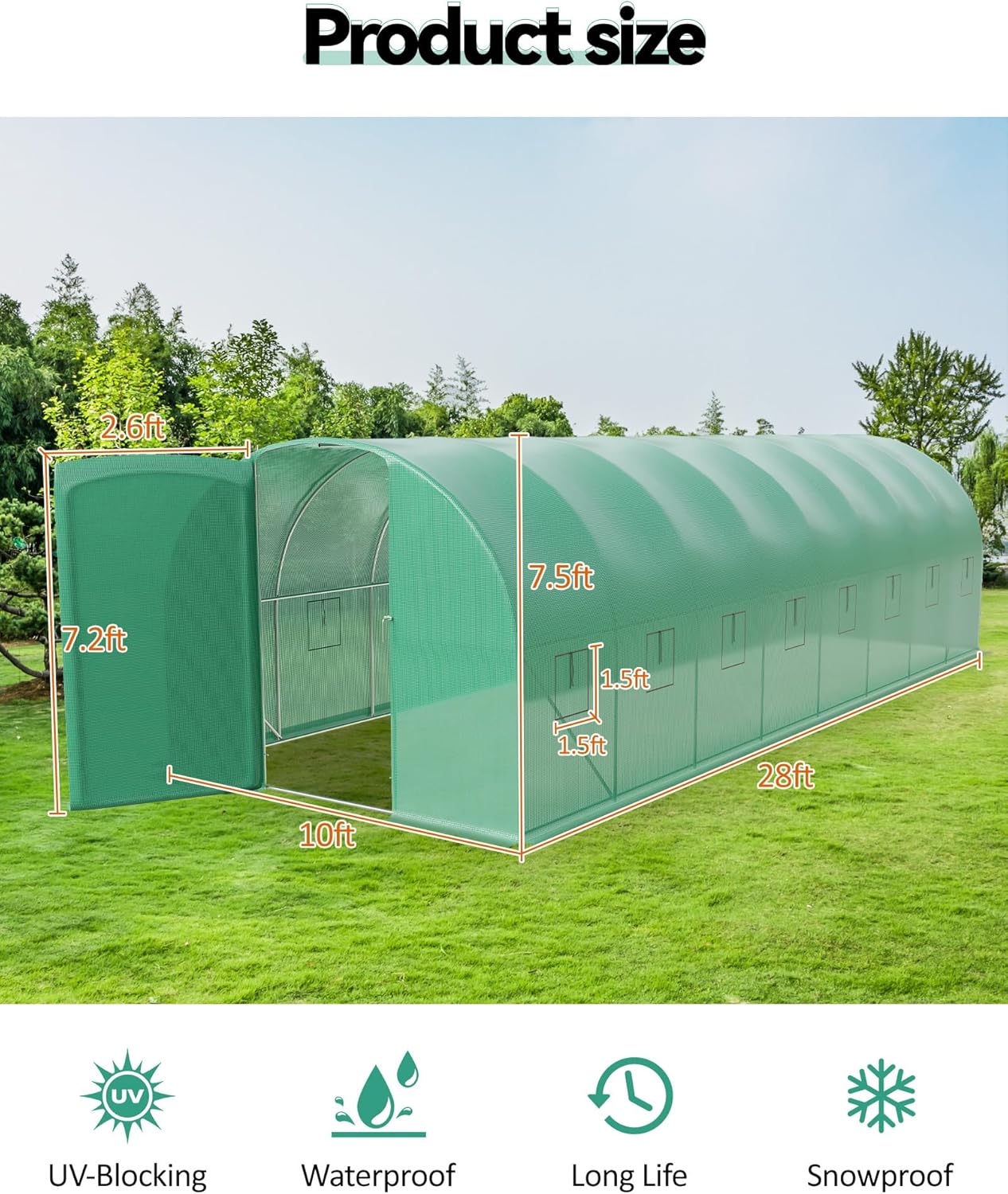 Greenhouse wall panel in green with mesh windows, swing door, galvanized steel frame, and durable PE cover for outdoor garden use