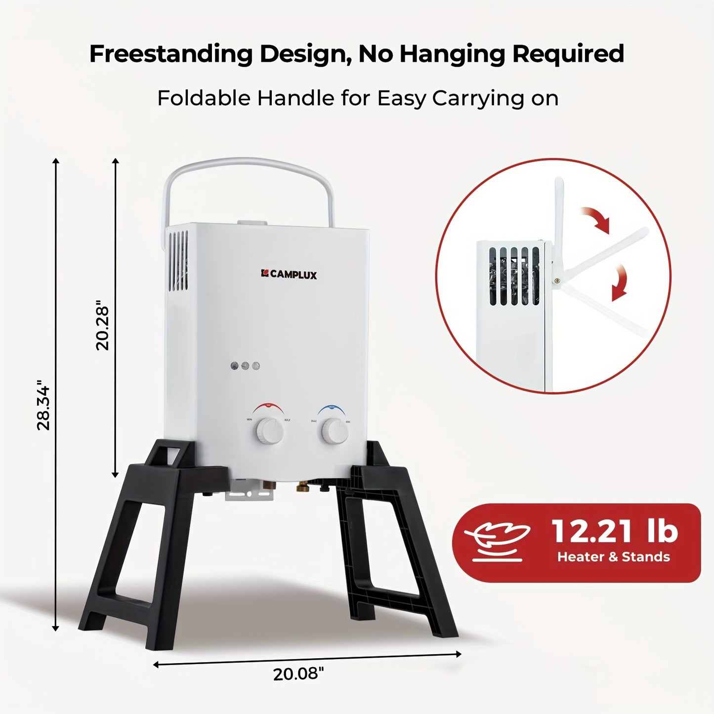 Portable Tankless Water Heater 1.32 GPM Outdoor Camping Propane Gas Water Heater Pump W/Free-standing Stand And Carry Bag, Without Battery
