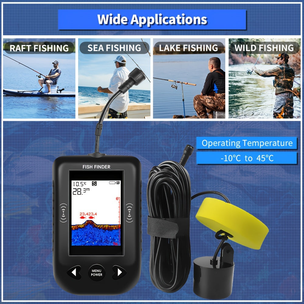 Portable Fish Finder Fishing Sonar Sounder 100M Depth Range 45 Degrees Sonar Coverage