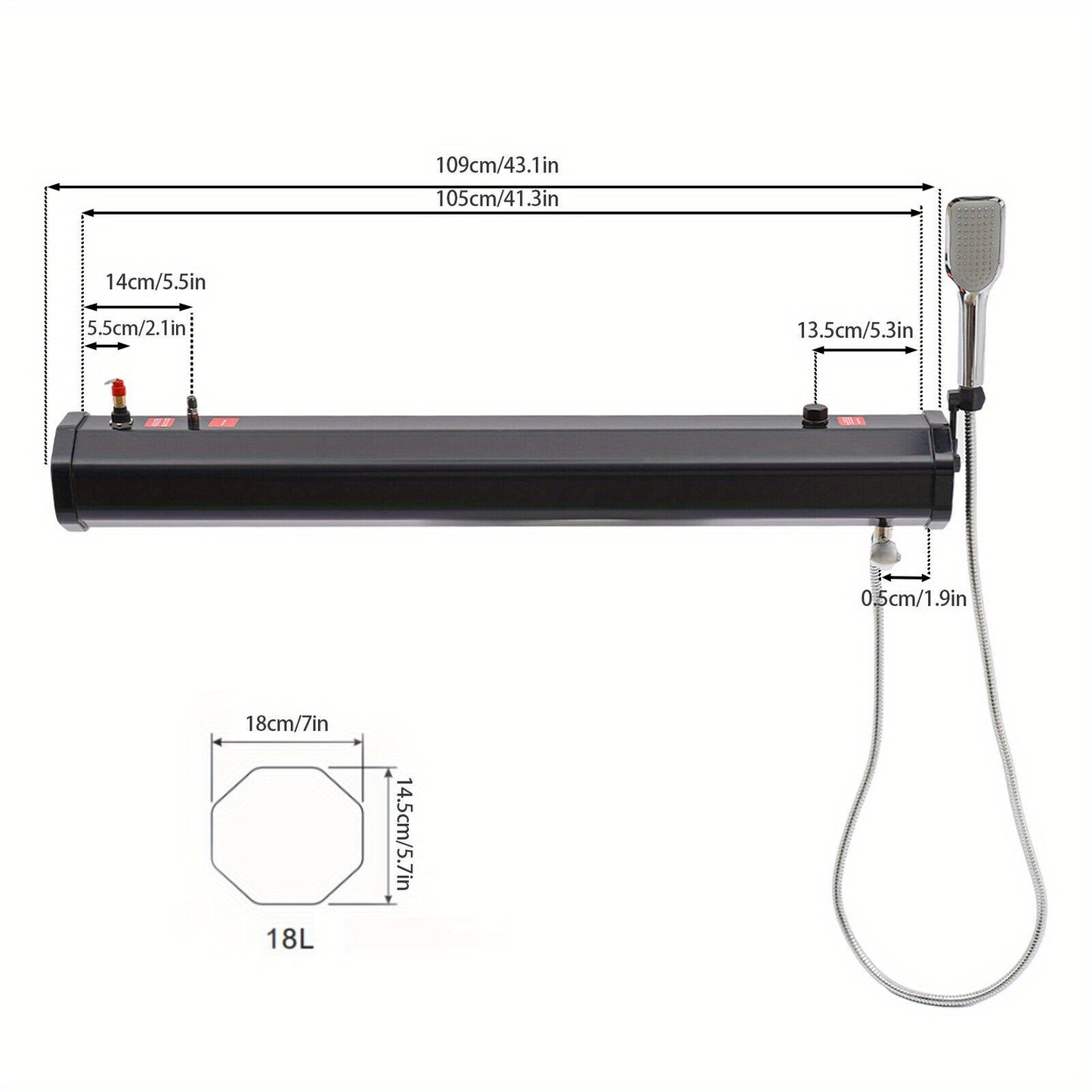 4.76gal Portable Camping Shower System - Durable PVC, Easy-Pressure 1.6bar- Ideal for Car Roof Rack