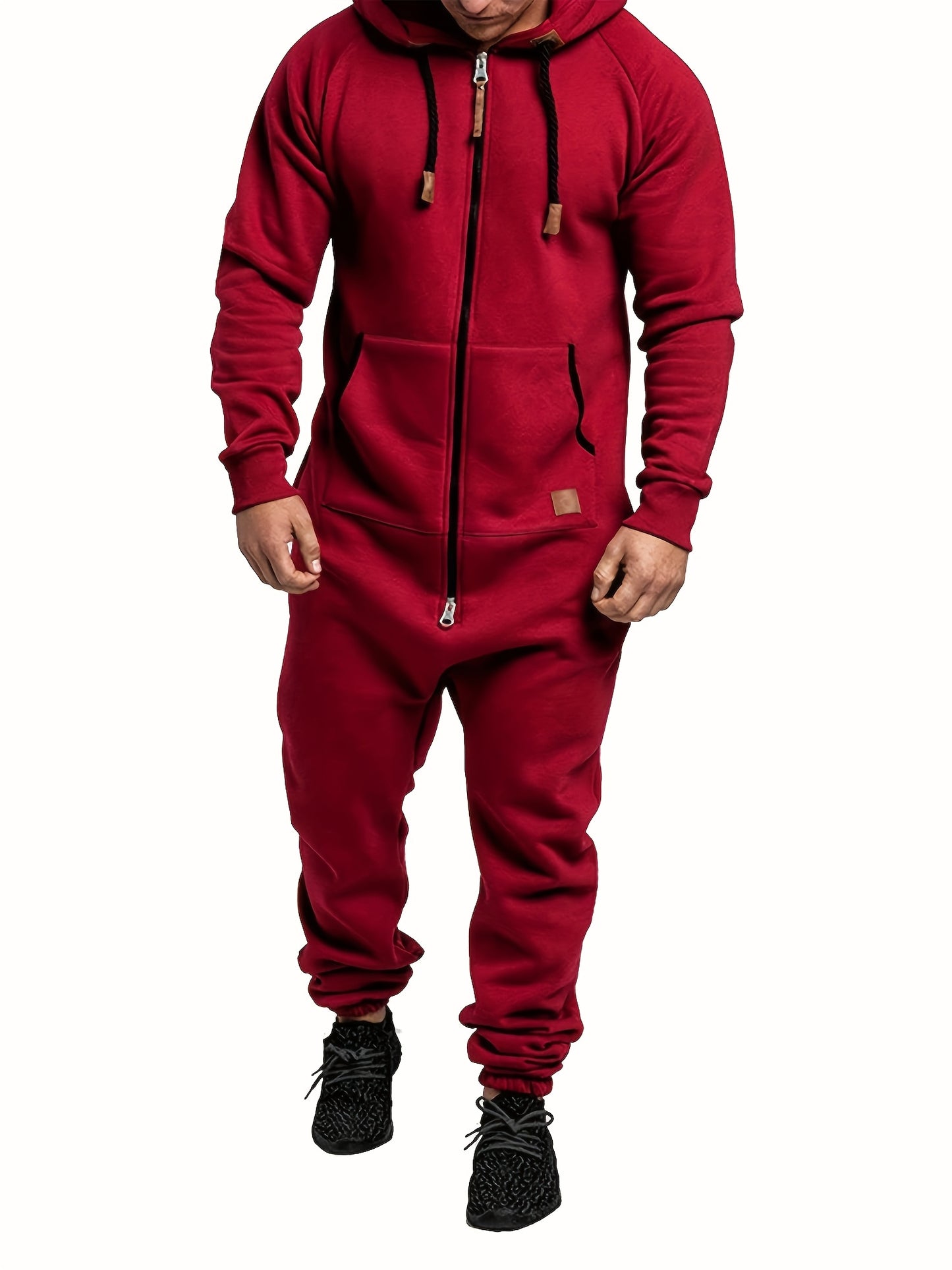 Men'S Hooded Fleece Lined Kangaroo Pocket Jumpsuit