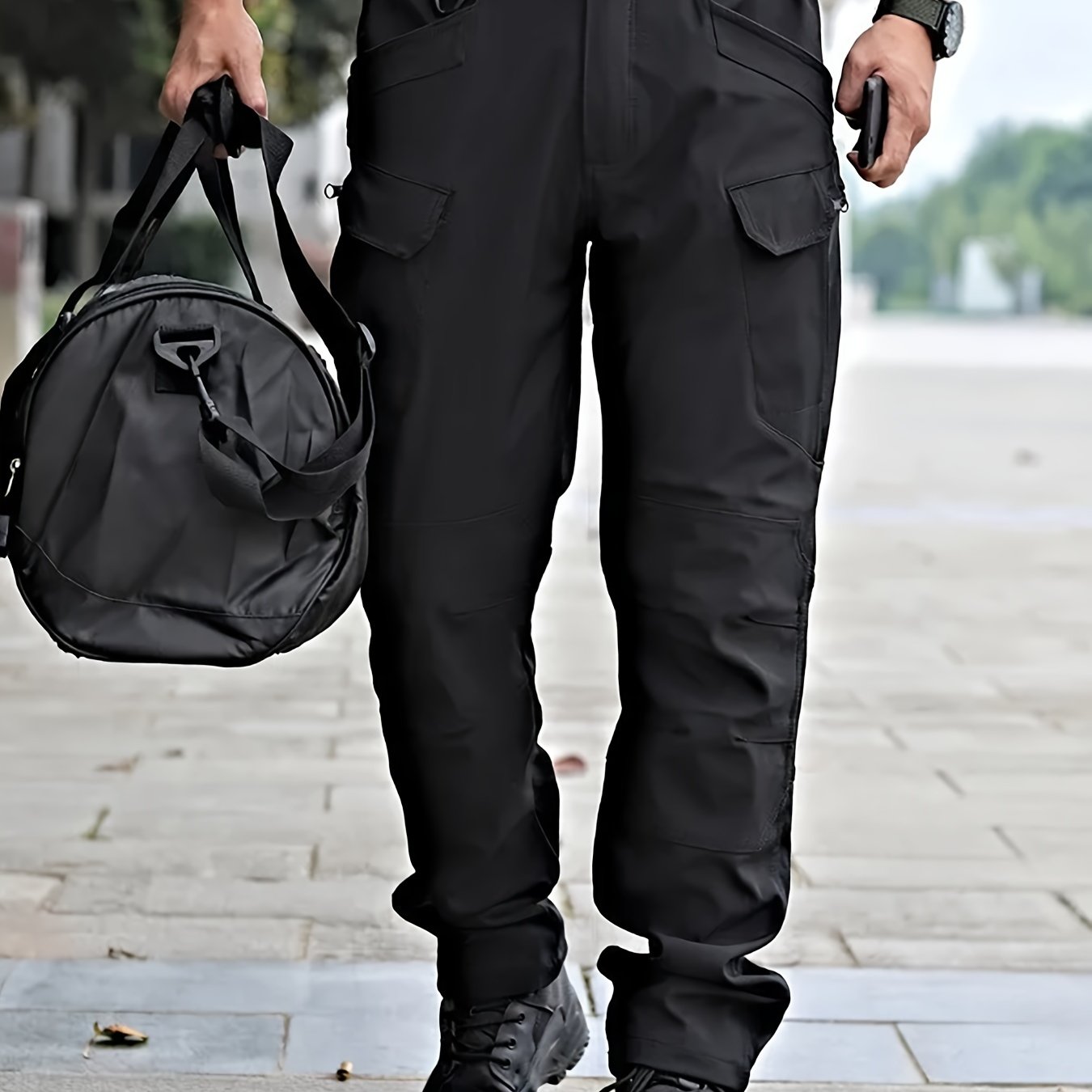 Men's Casual Solid Cargo Pants With Multiple Pockets