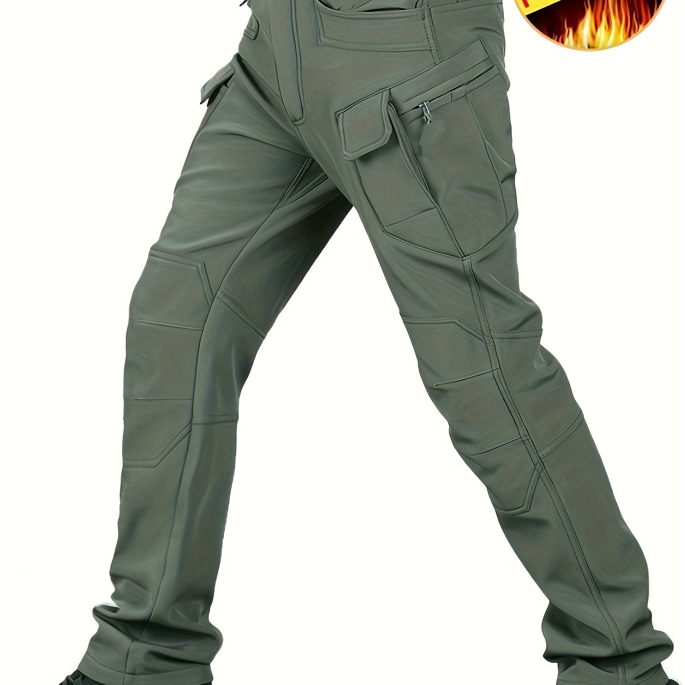 Trendy Thermal Cargo Pants, Men's Multi Flap Pocket Trousers