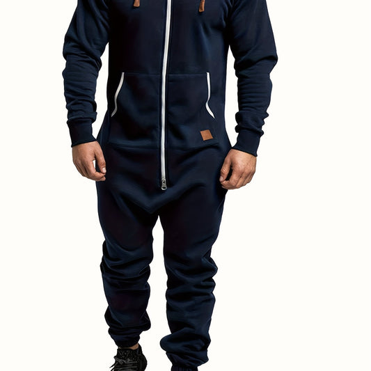 Men'S Hooded Fleece Lined Kangaroo Pocket Jumpsuit