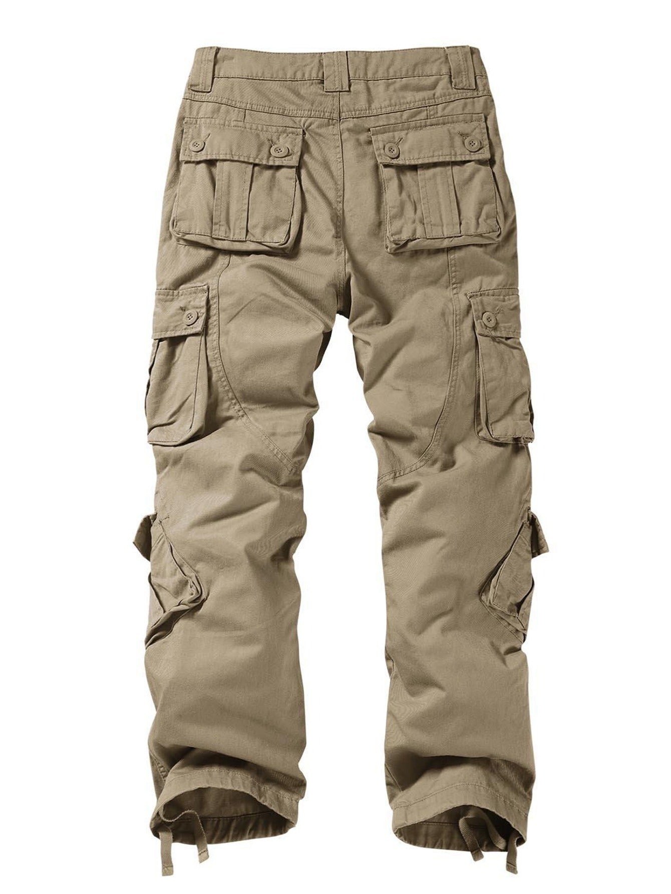 Cotton British Khaki Multi Flap Pockets Men's Straight Leg Cargo Pants