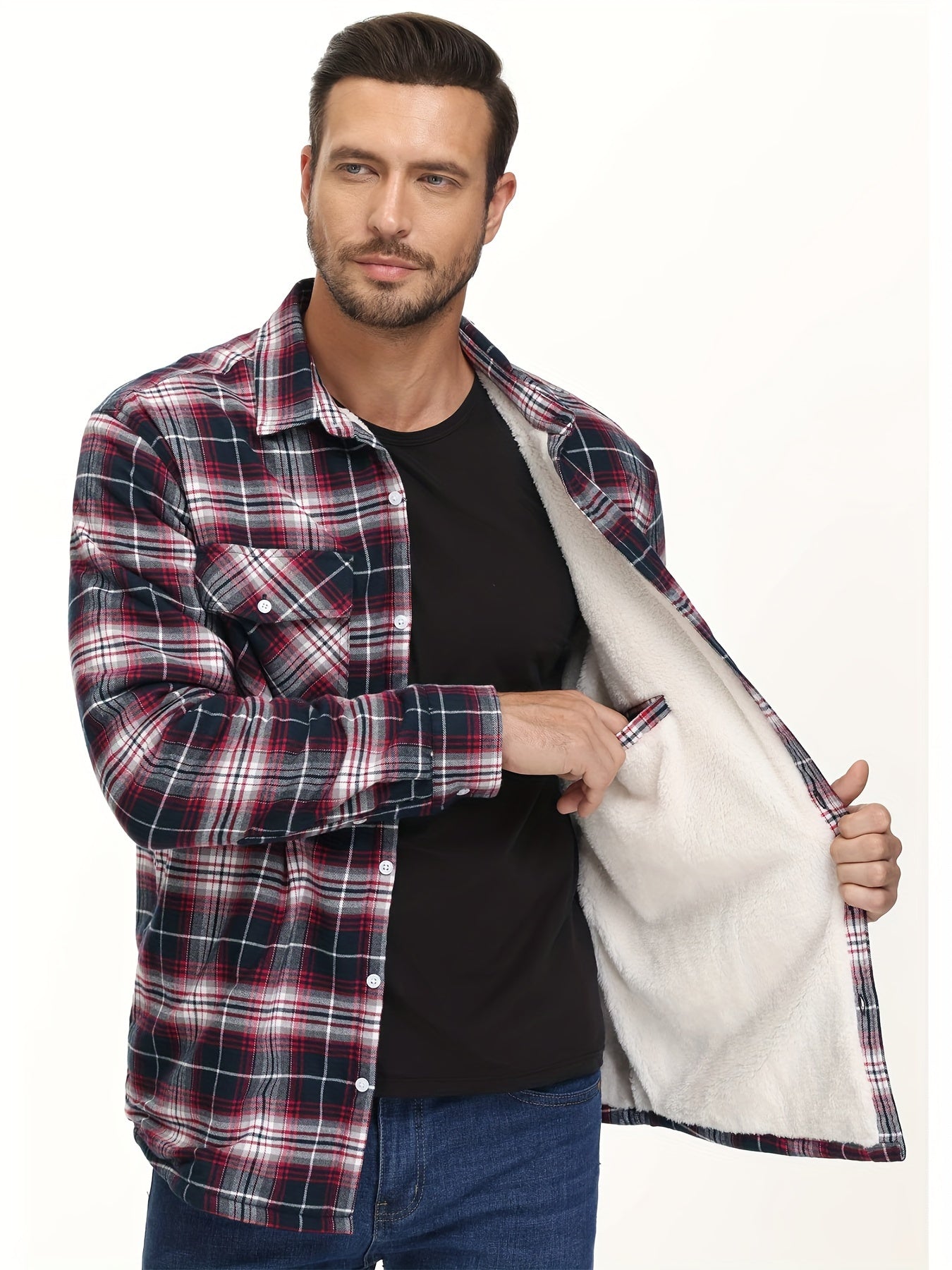 Men's Winter Shirt Jacket, Thick Warm Multifunctional Pocket Design