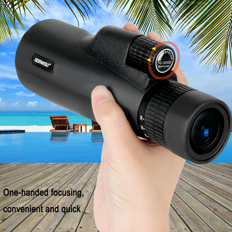 36X50 Monocular  HD Light Night Vision Bak4 PrismTelescope  with Phone Clip Tripod