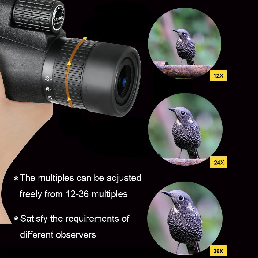 36X50 Monocular  HD Light Night Vision Bak4 PrismTelescope  with Phone Clip Tripod