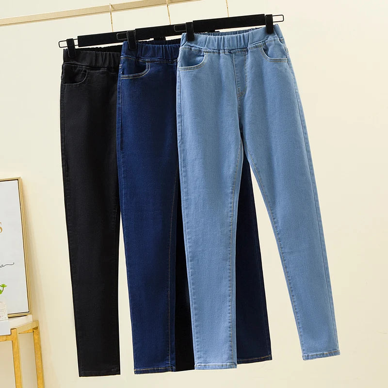 New Elastic waist Woman Vintage Jeans Clothes S-6XL Full Length