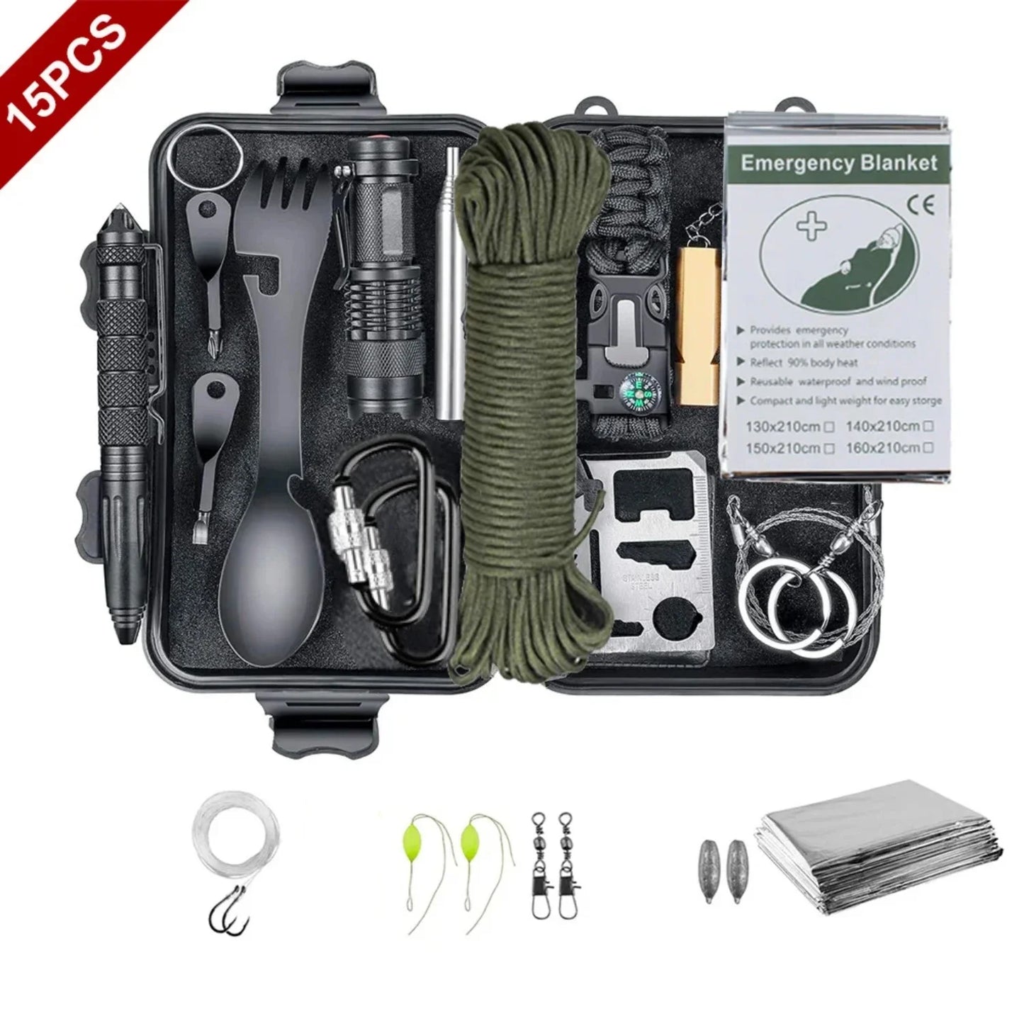 15 IN 1 Emergency Survival Kit, First Aid SOS Wilderness Adventure