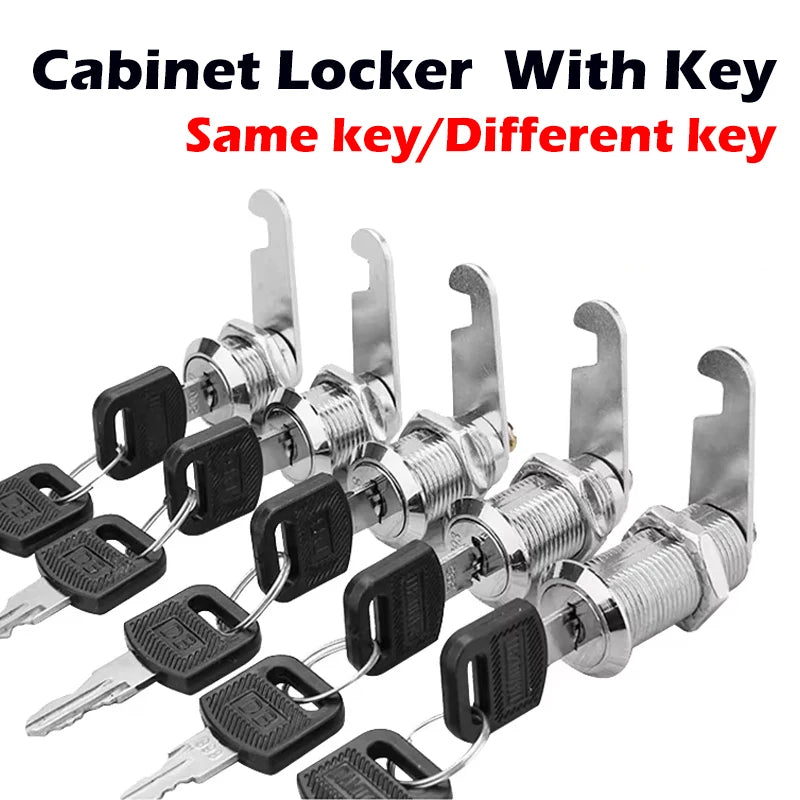 Alpine Outdoor Supplies metal cylinder cam lock with keys, suitable for cabinets, mailboxes, and drawers in various sizes.