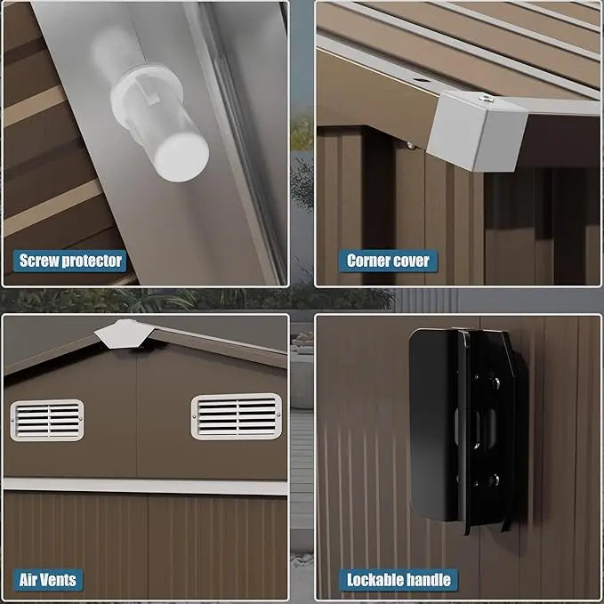 Outdoor Storage Shed, Waterproof, Lockable Door Metal Tool Shed with Sliding Door Air Vents