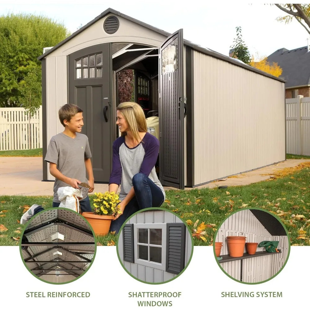 20 X 8 Feet Outdoor Storage Shed with Lockable Door, Desert Sand Color, Shed