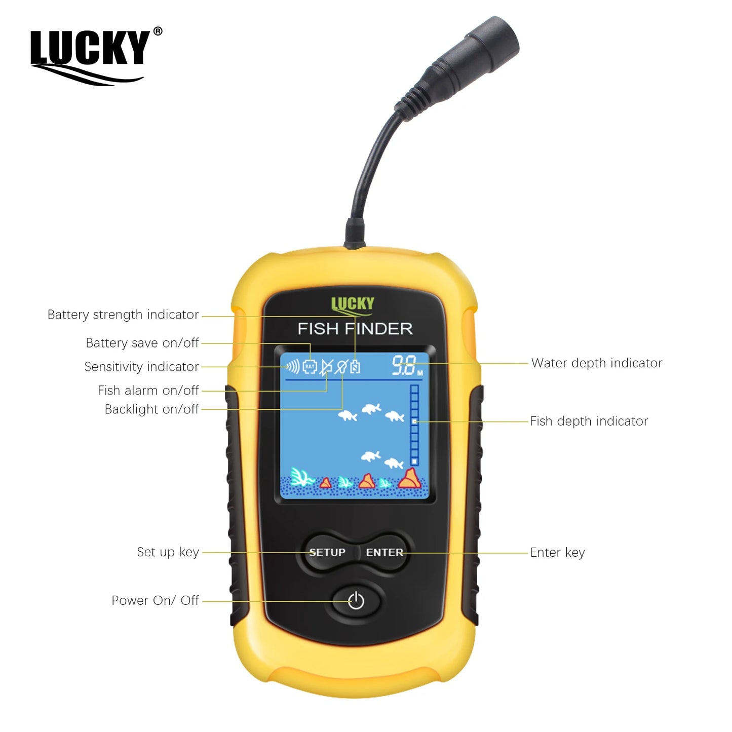 FFC1108-1 Alarm 100M Portable Sonar Fish Finders 45 degrees Sonar Coverage Echo Sounder Alarm Transducer Lake Sea Fishing - Alpine Outdoor Supplies and More