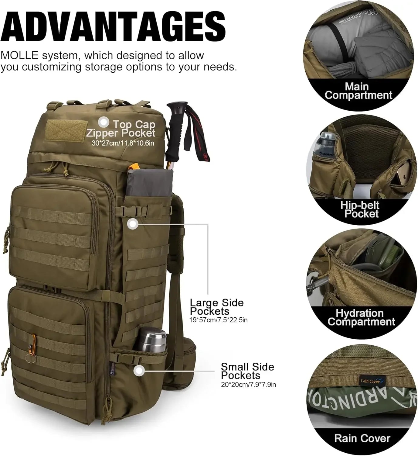 Molle Hiking Internal Frame Backpacks with Rain Cover