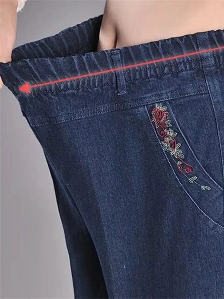 Woman Big Size Spring Vintage Stretch Denim Pants