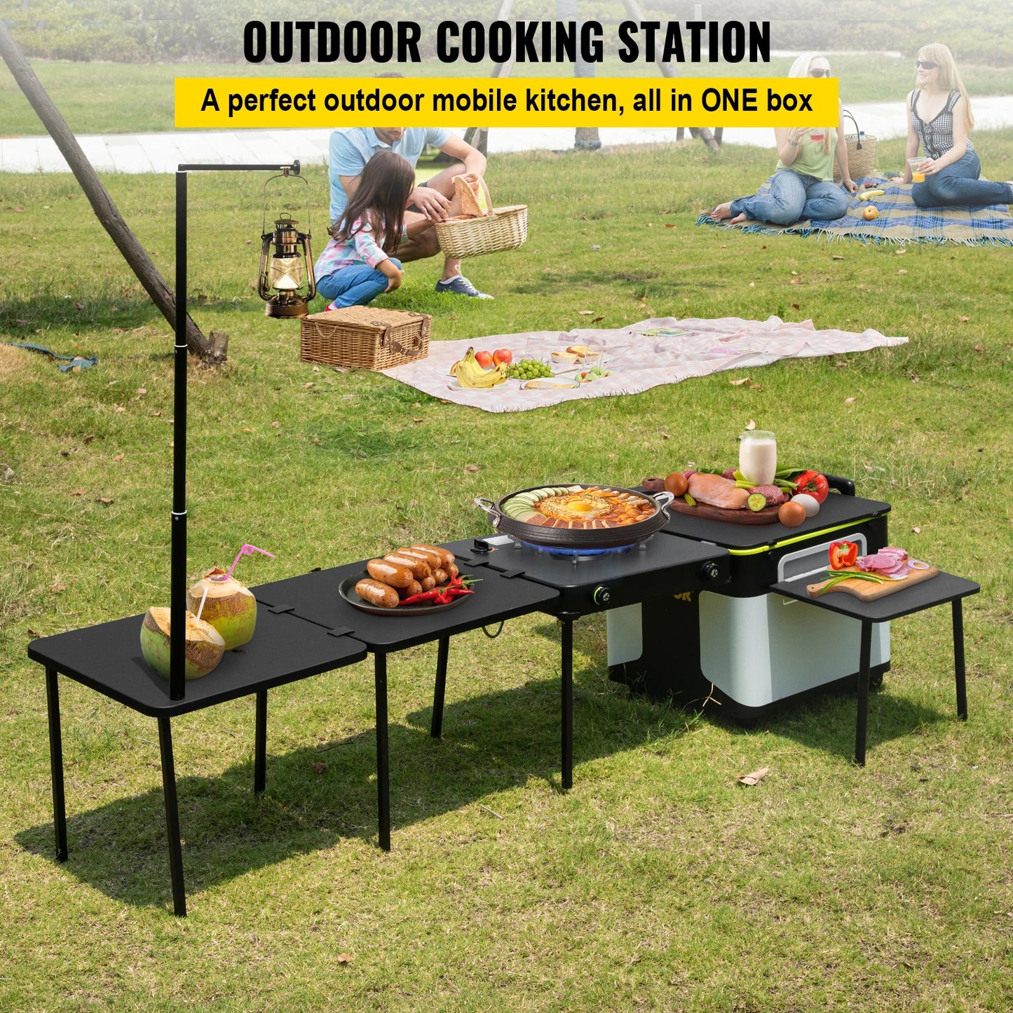 Mobile Kitchen Portable Multifunctional Camp Box w/ Wheels All in One Integrated Camping Cooking Station Foldable