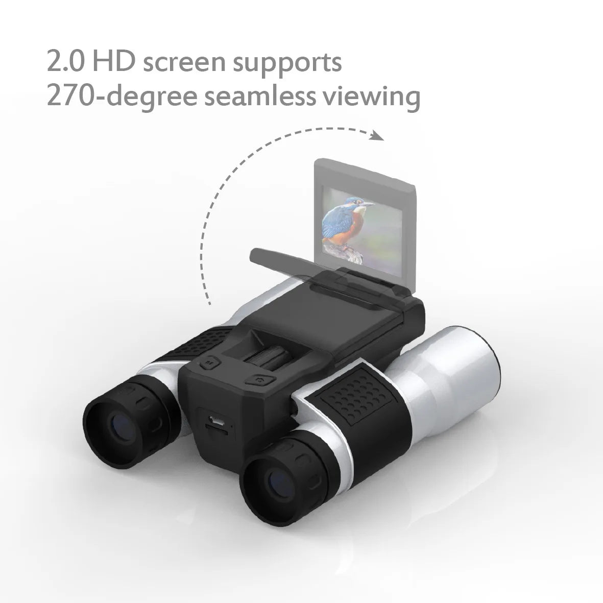 Alpine Outdoor Supplies 2-in-1 digital camera binoculars with 1080P HD LCD, 12x32 optical zoom, and 270-degree rotating display.