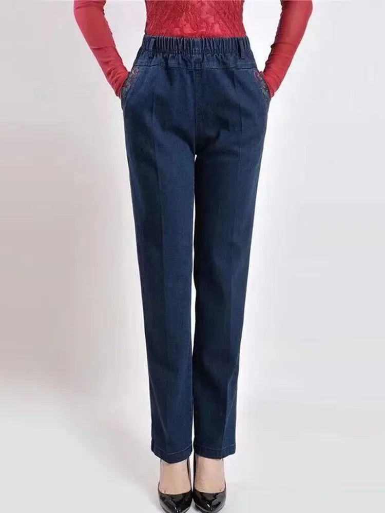 Woman Big Size Spring Vintage Stretch Denim Pants