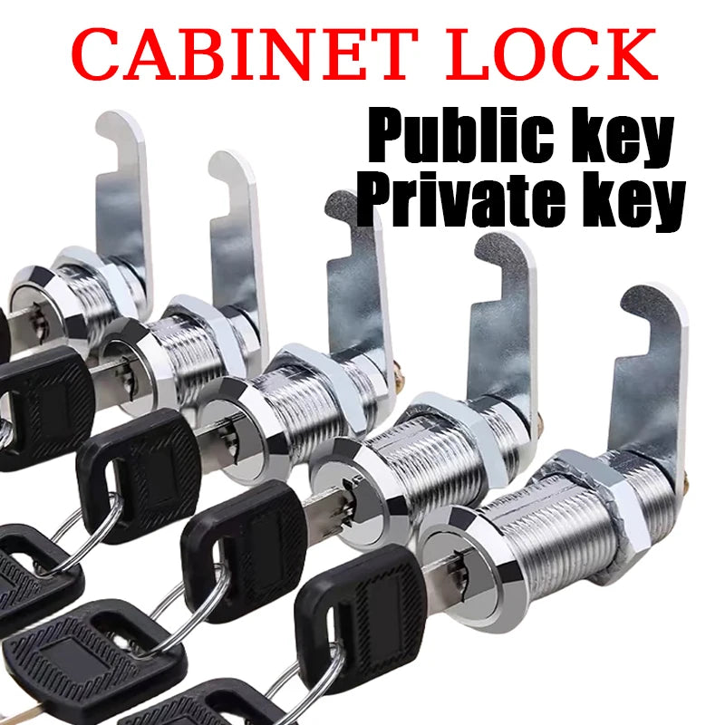 Alpine Outdoor Supplies metal cylinder security lock with keys, suitable for cabinets, mailboxes, and drawers in various sizes.