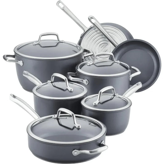 Forged Hard Anodized Nonstick Cookware Pots and Pans Set, 12 Piece