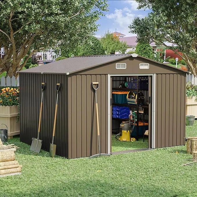 Outdoor Storage Shed, Waterproof, Lockable Door Metal Tool Shed with Sliding Door Air Vents