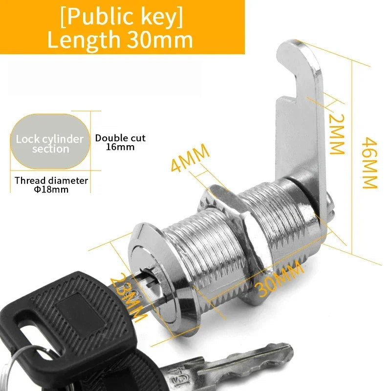 Alpine Outdoor Supplies metal cylinder cam lock set with keys, suitable for lockers, mailboxes, and drawers in various sizes