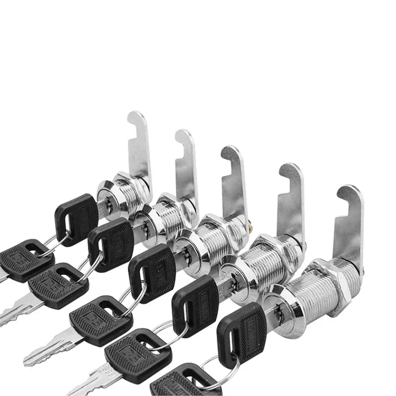 Alpine Security Lock set with metal cylinder cam locks and keys, suitable for cabinets, mailboxes, and drawers in various sizes.