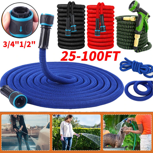 25-100FT Extendable Garden Water Hose Durable TPE High Pressure Hose