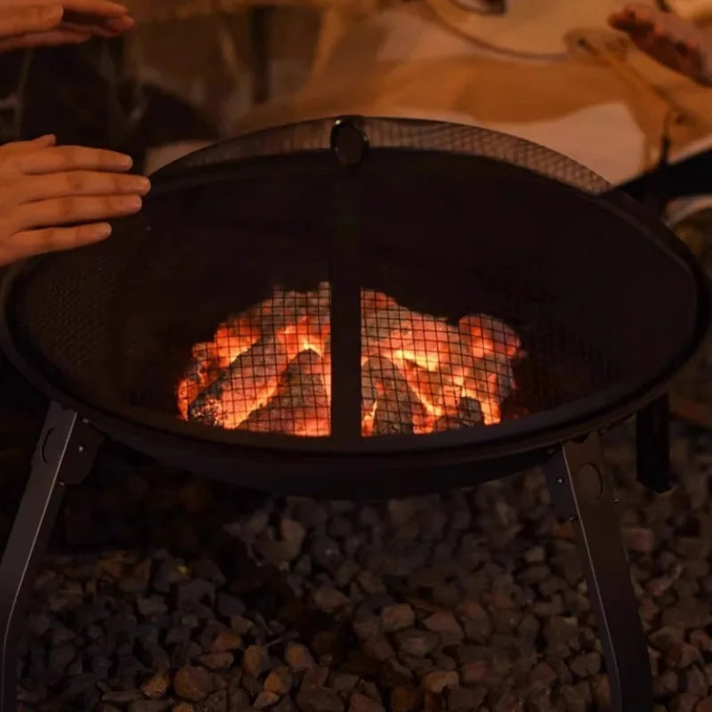 Portable outdoor camping wood stove with removable circular grill, firewood burner for travel and outdoor cooking by Alpine Outdoor Supplies