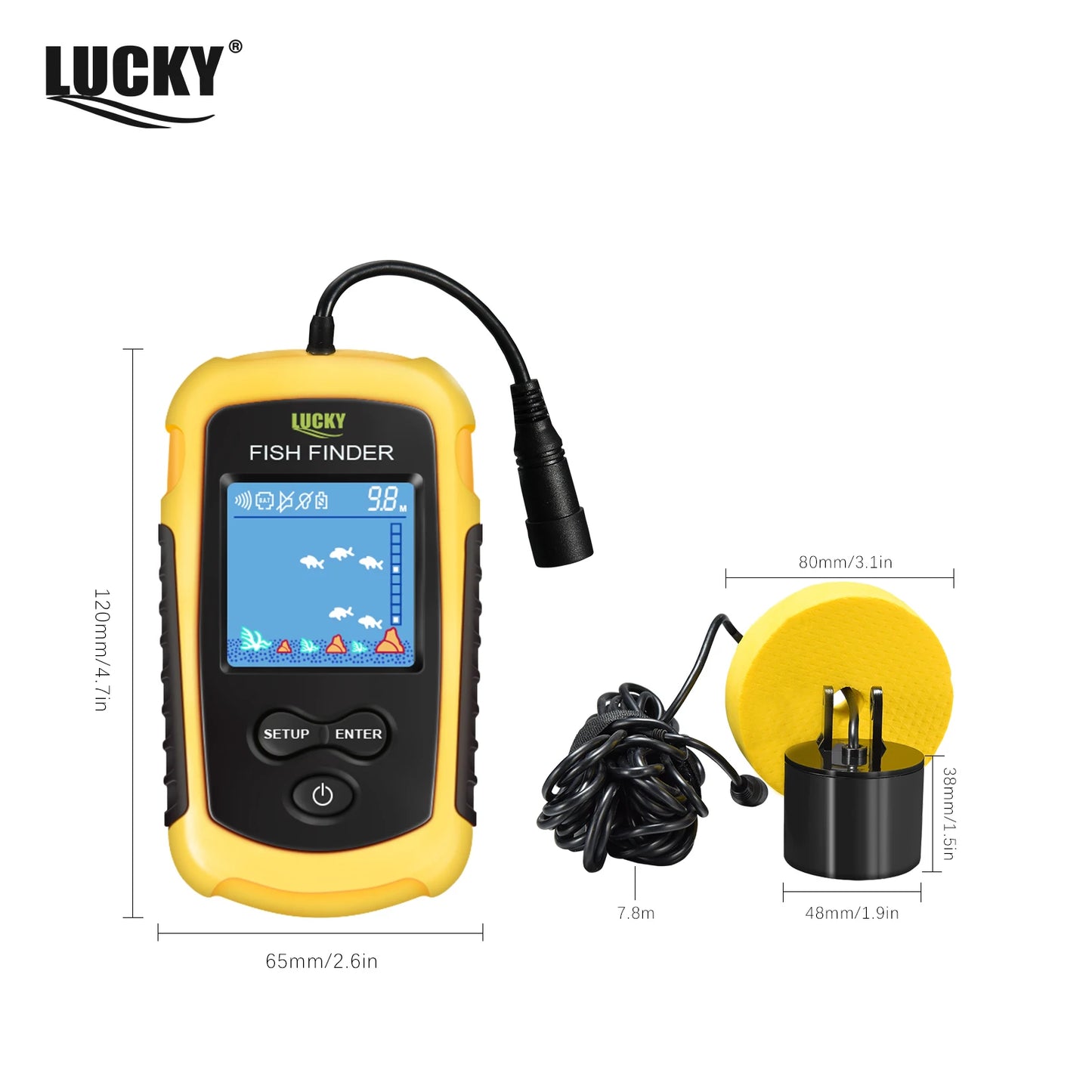 FFC1108-1 Alarm 100M Portable Sonar Fish Finders 45 degrees Sonar Coverage Echo Sounder Alarm Transducer Lake Sea Fishing - Alpine Outdoor Supplies and More