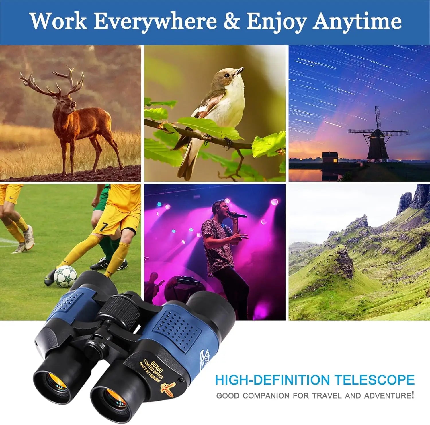 High power 80x80 binoculars by Alpine Outdoor Supplies for adults, compact HD wide-angle design for easy outdoor viewing