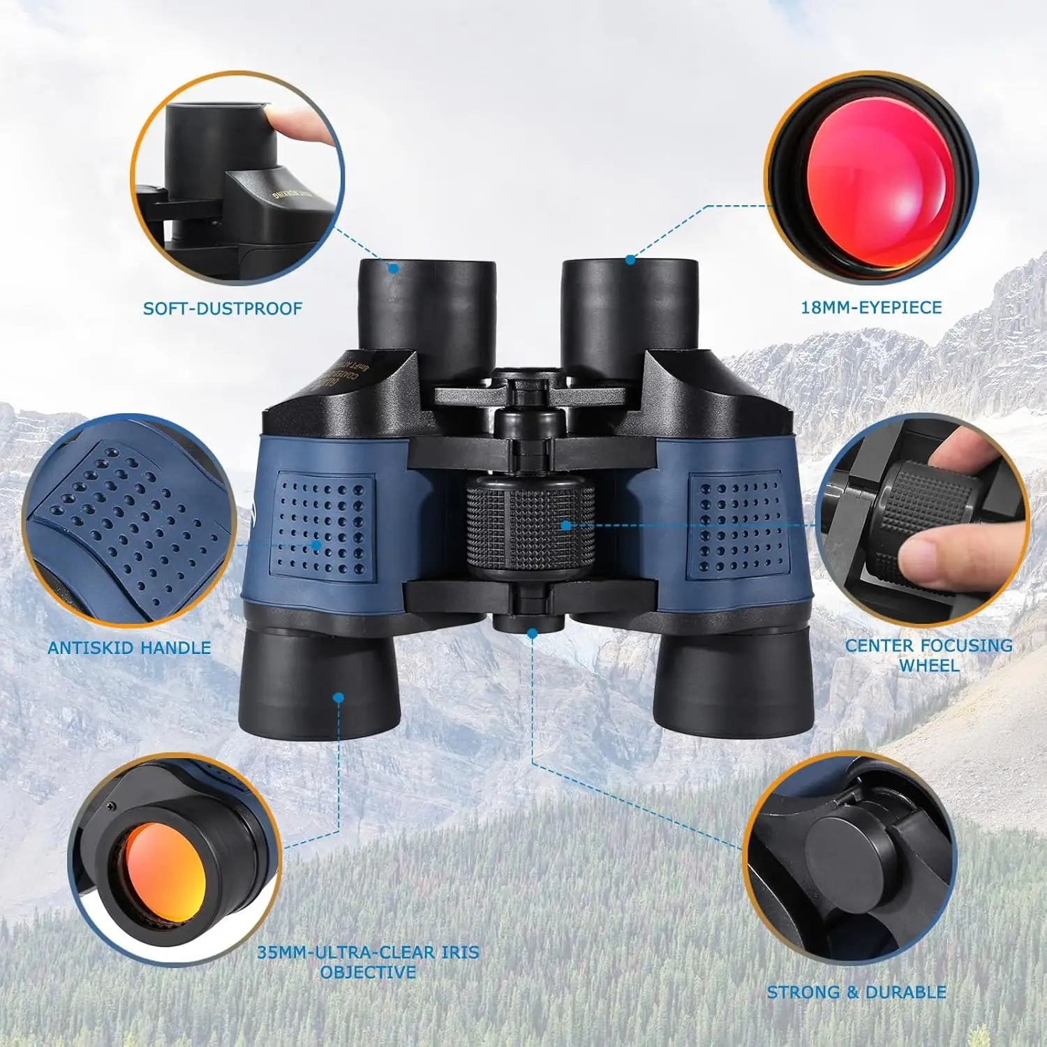 High power 80x80 compact binoculars from Alpine Outdoor Supplies, featuring HD wide-angle optics for easy outdoor viewing.