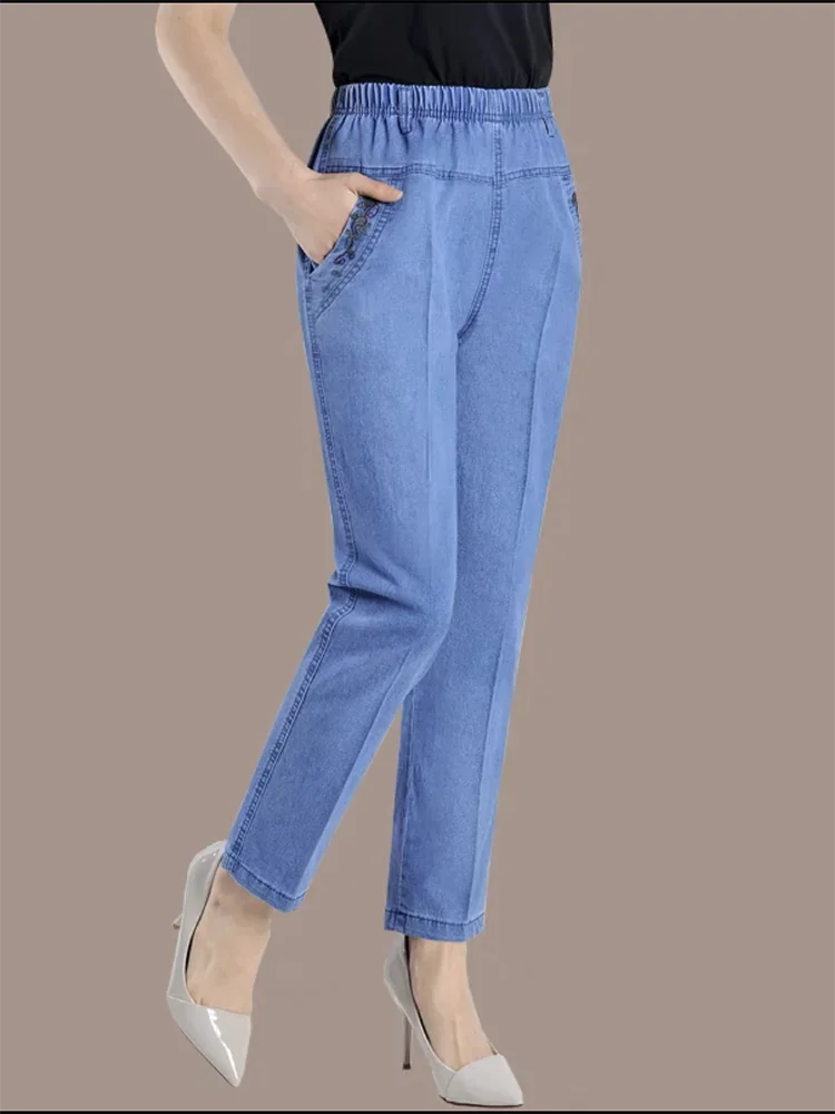 Woman Big Size Spring Vintage Stretch Denim Pants