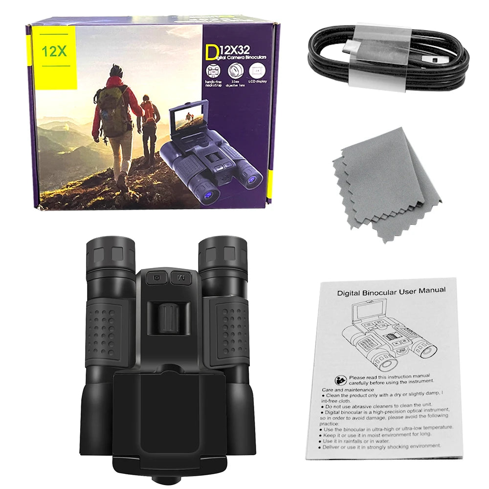 Alpine Outdoor Supplies DT30 12x32 2.5K professional binoculars camera with 48MP and 12x optical zoom, outdoor camping telescope.