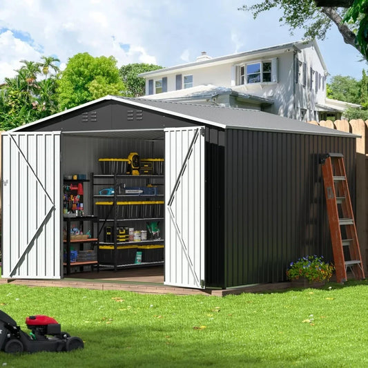 10x10 FT Outdoor Storage Shed, Garden Shed with Updated Frame Structure and Lockable Doors