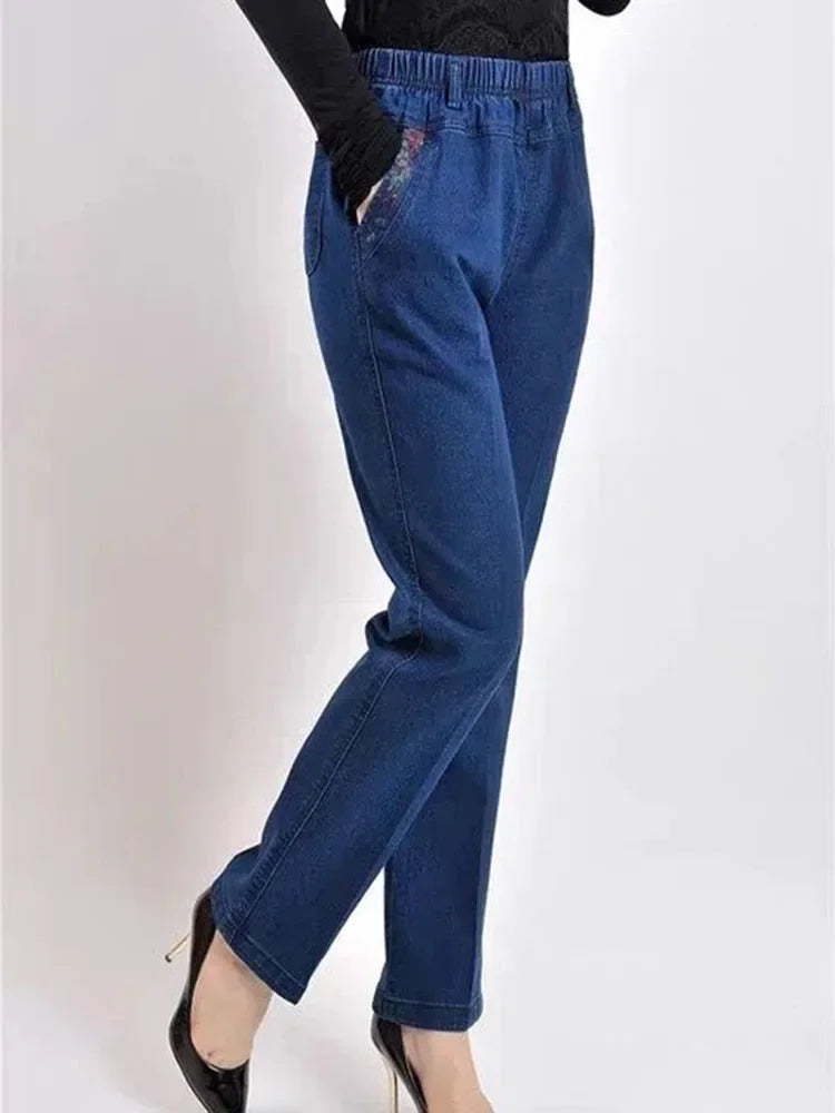 Woman Big Size Spring Vintage Stretch Denim Pants