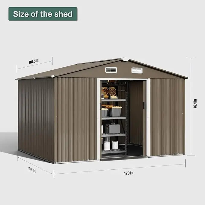 Outdoor Storage Shed, Waterproof, Lockable Door Metal Tool Shed with Sliding Door Air Vents