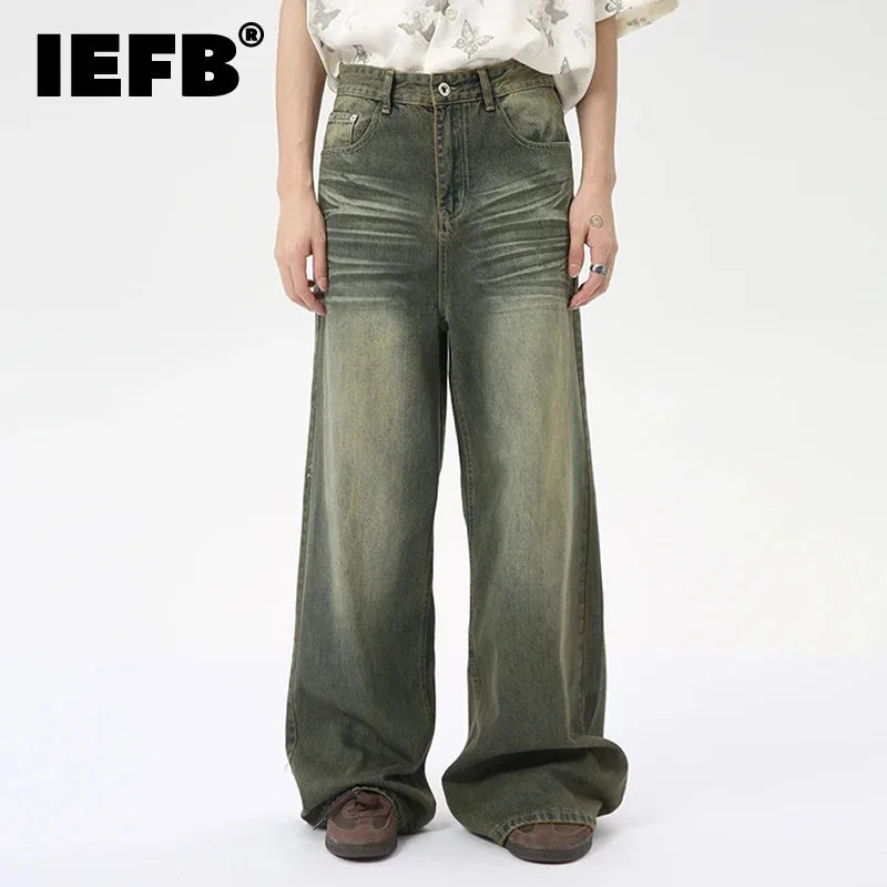 Fashion Loose Straight Denim Pants American Style Casual Worn-out Design