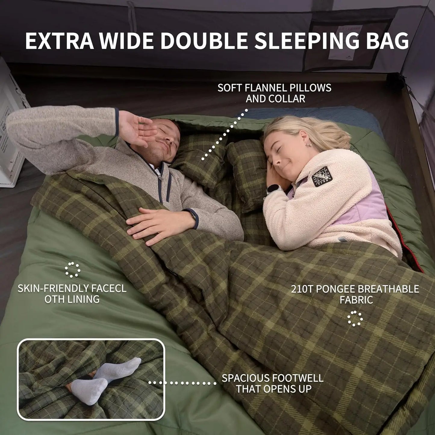 0 Degree, Two Person Sleeping Bag with Pillows for Adults.