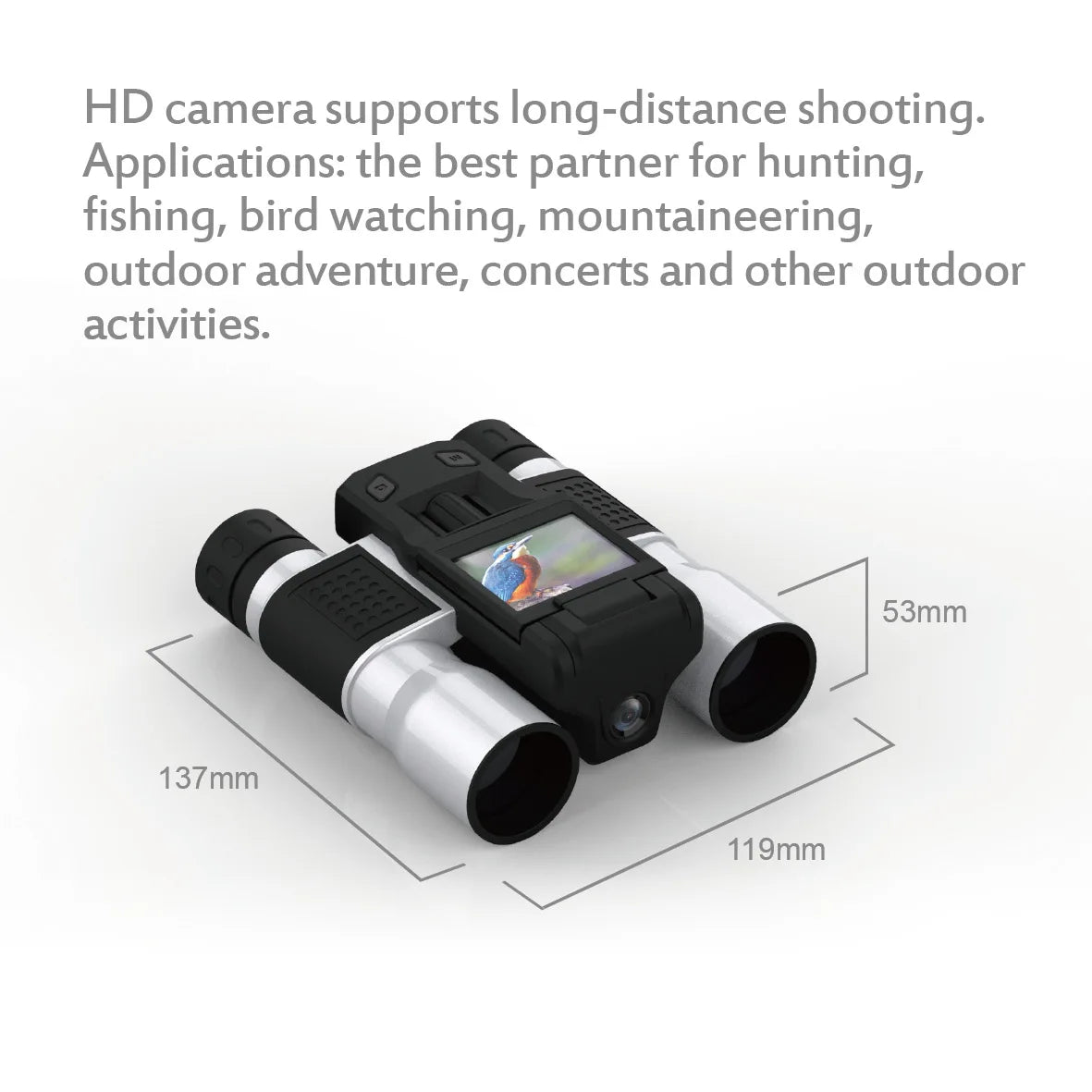 Alpine Outdoor Supplies 2-in-1 digital camera and binoculars with 12x32 optical zoom, 1080P HD LCD display, and rotating design.