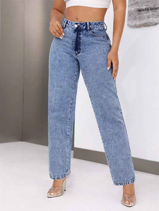 Blue Mid Waisted Jeans Women's American Casual