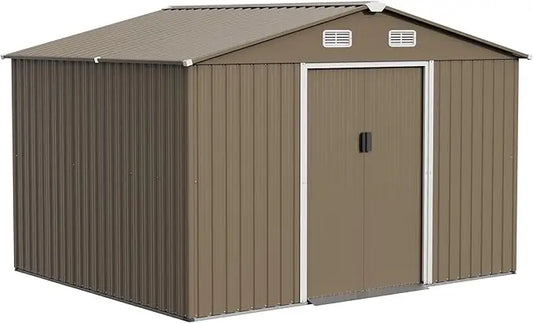 Outdoor Storage Shed, Waterproof, Lockable Door Metal Tool Shed with Sliding Door Air Vents