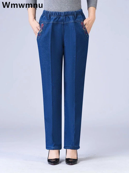 Woman Big Size Spring Vintage Stretch Denim Pants