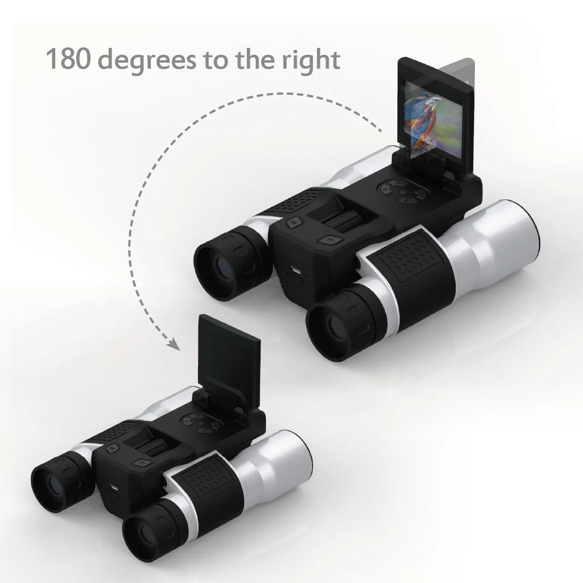 Alpine Outdoor Supplies 2-in-1 digital camera binoculars with 1080P HD LCD, 12x32 optical zoom, and 270-degree rotating display.